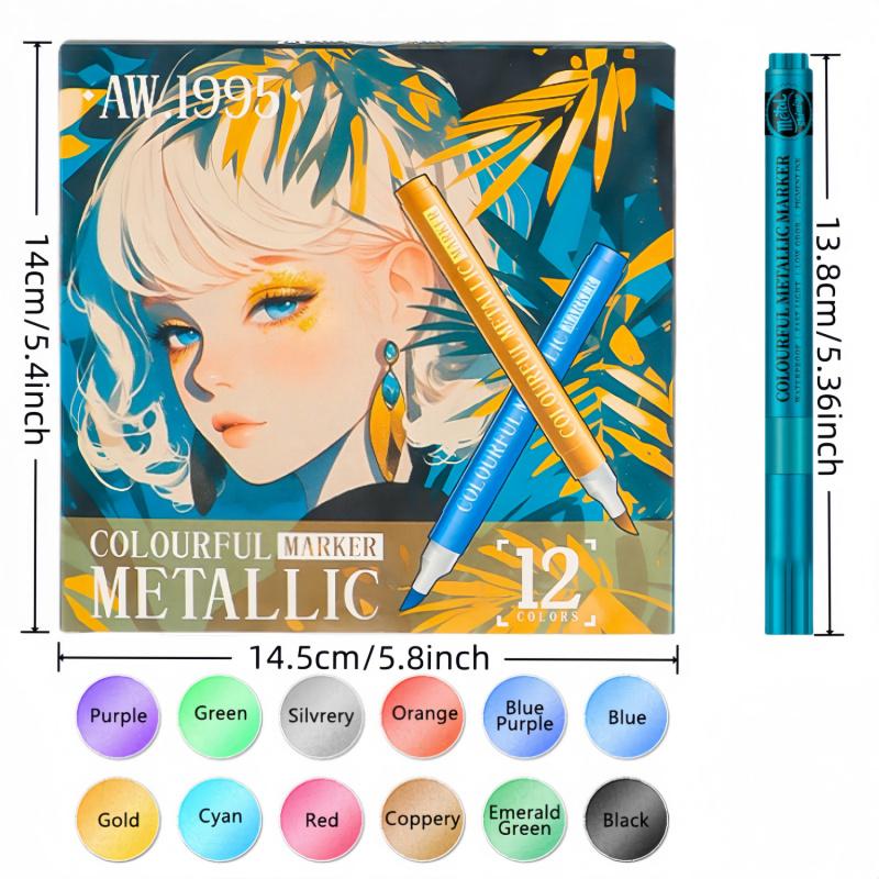 12 Colors Metallic Acrylic Paint Pens for Rock Painting, Soft Brush Tip Metallic Marker for Rock Painting, Ceramic, Glass, Canvas, Mug, Wood, Easter Egg, Waterproof Paint DIY Crafts Making, Diy Painting Supplies