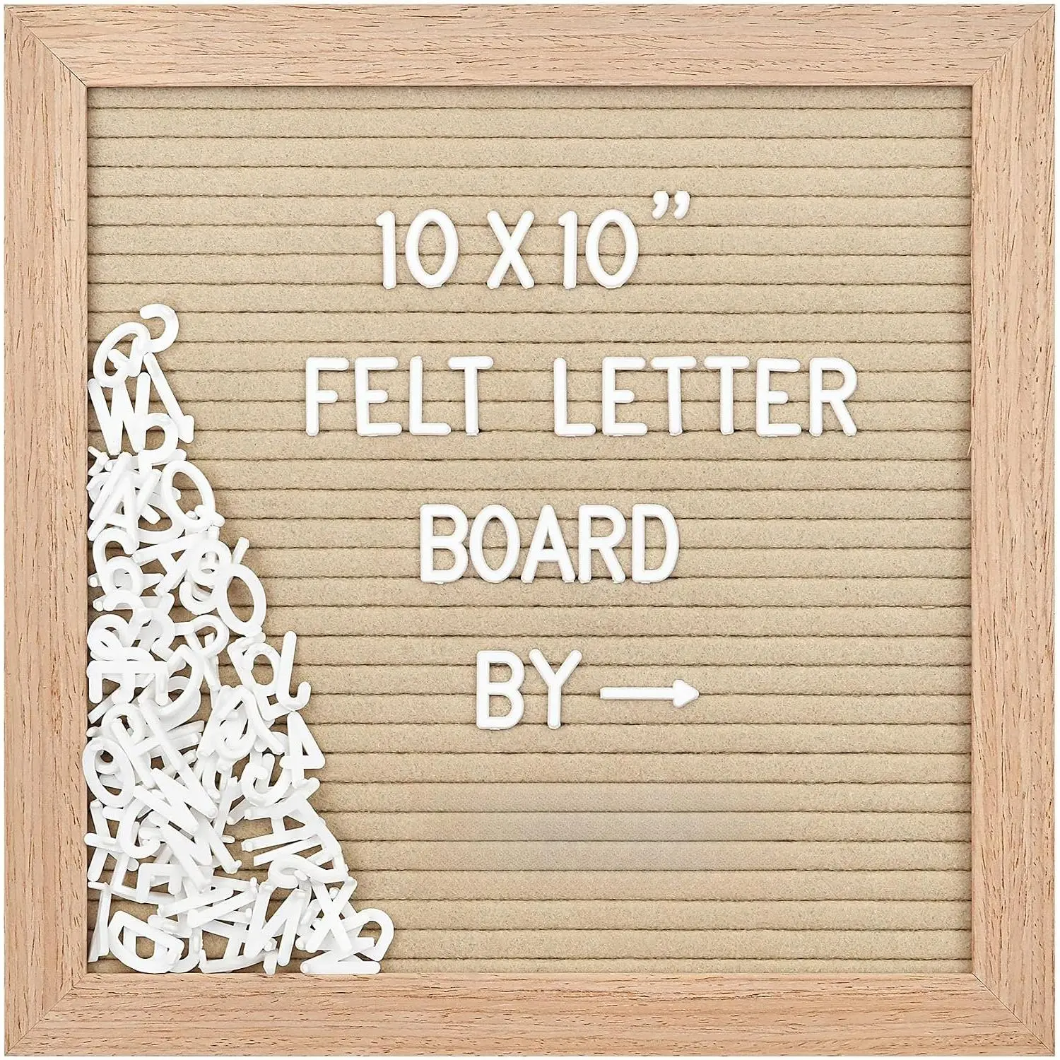 Felt Letter Board, 10 x 10 inch Wooden Frame, Beige | 294 letters, numbers, symbols, changeable message board with wall mount, for  announcement sign, custom & classroom decor