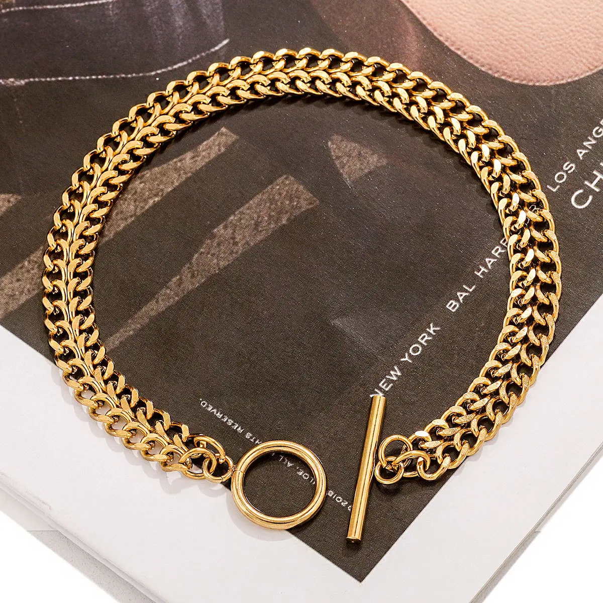 Viral Hip Hop Chunky Figaro Chain Bracelet, Waterproof Stainless Steel Gold OT Toggle Clasp Thick Curb Wrist Band, Punk Streetwear Unisex Women Men Club Party Accessories