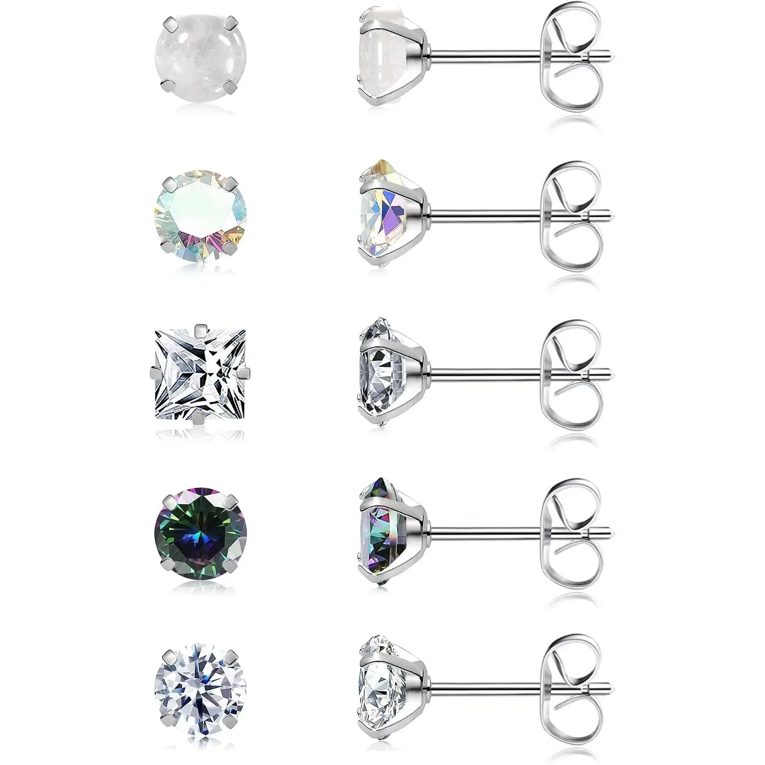 Stainless Steel Stud Earrings for Women Extra Long  Earrings Cubic Zirconia Moonstone  Earrings Studs for  Ears