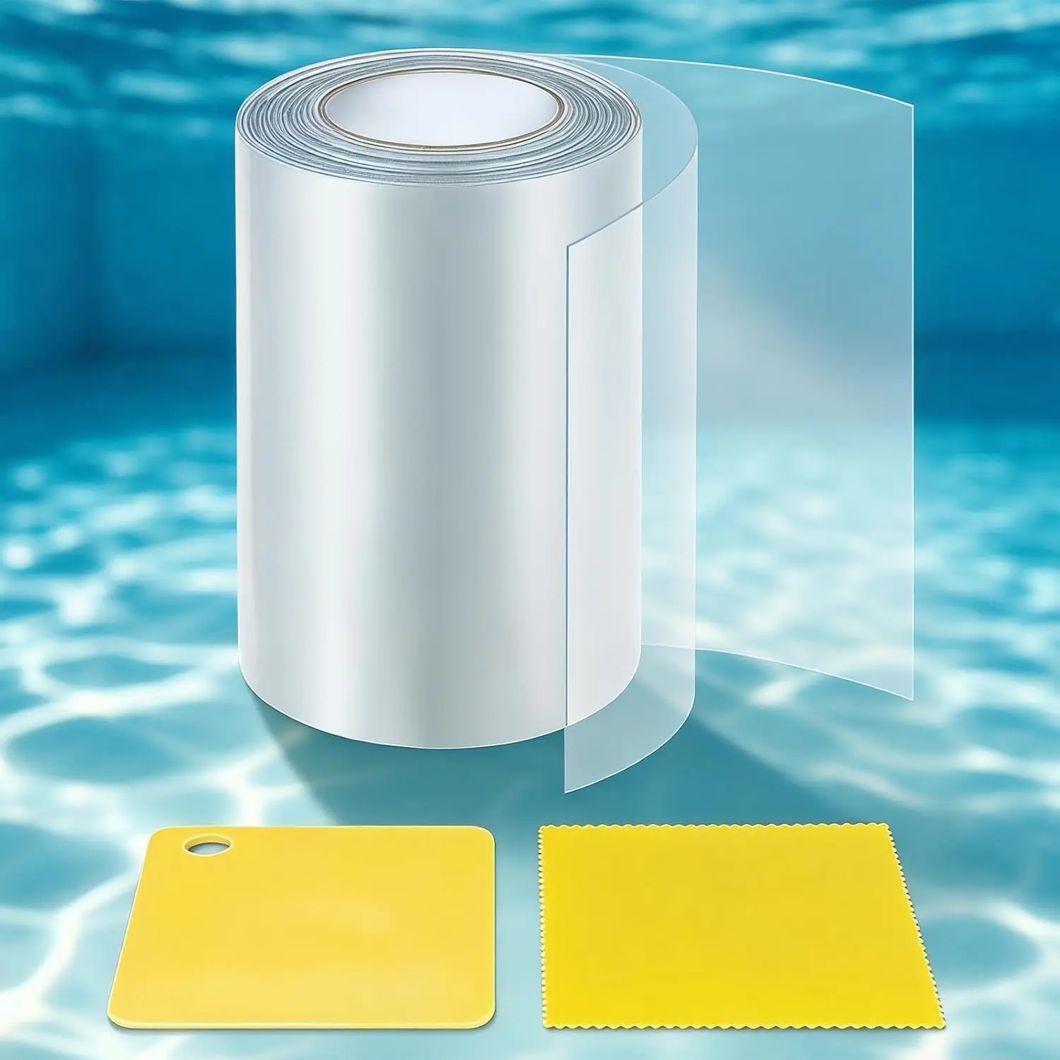 Self-Adhesive 4in x 9.8ft Pool Patch Repair Kit - Underwater Pool Patch, Ultra-Clear TPU Pool Liner Vinyl Repair Kit for Above Ground Pools &Ground Clear, Inflatable Lazy River & Trampoline