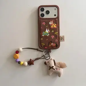 Cute fashion embroidered three ponies for iPhone 16 14 15 Pro fundas simple new anti-fall .bodycam, designer Cow Pattern cat lover gift aesthetic design u24 ultra android drop-proof protective silicone cover gift Santa Claus Bow mobilephone protective cov