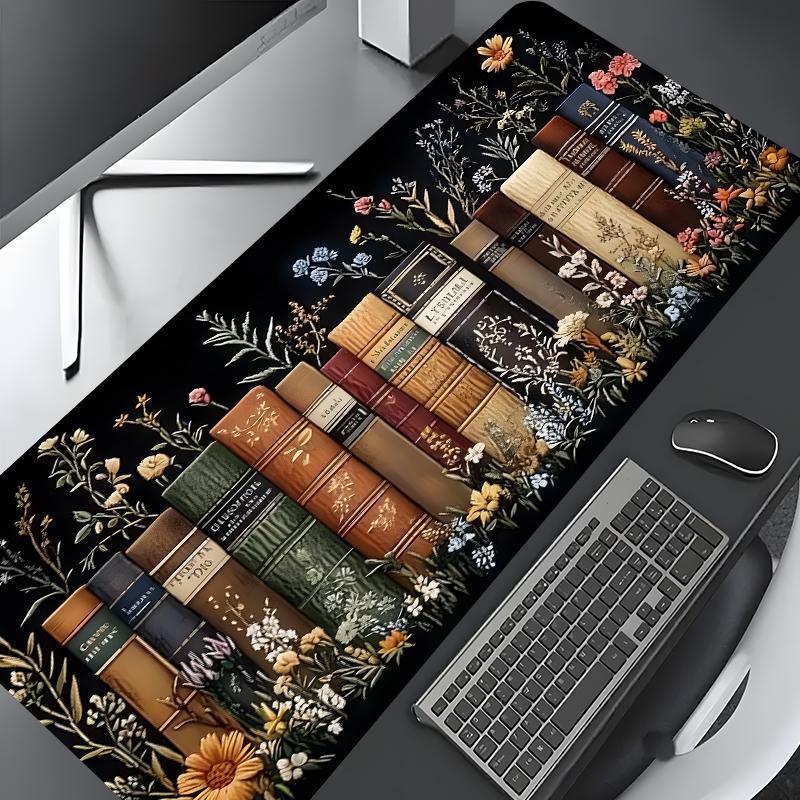 Floral Book Pattern Mouse Pad, Rectangle Gaming Mouse Pad, Non-slip Rubber Pad, Desktop Decoration Protection Pad for Home, Office, Laptop, Desktop Computer, Office Desk Accessories