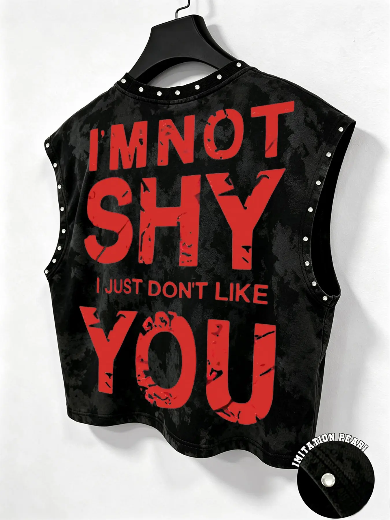 Men's Y2K Punk Slogan Print Tank Top, Cropped Sleeveless Top With Vintage Metal Stud Detailing, Ideal For Streetwear, Music Festivals & Parties, Graphic Tank Tops