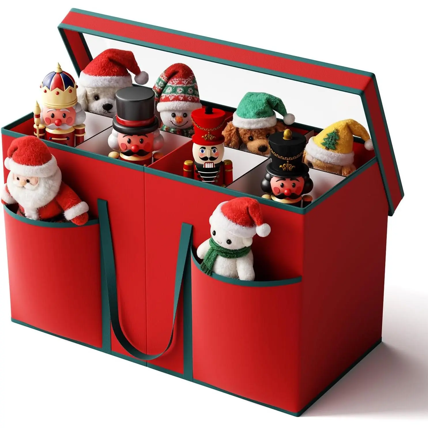 Christmas Figurine Storage Box & Nutcracker Storage Containers with Visible Lid and Dividers, Keeps 8 15"-Figurine Collectibles, Xmas Holiday Decoration Storage Bag, 600D Oxford / -Proof, Green