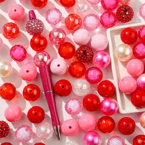 80 count  Valentine's Day Beads 20mm Chunk Bubblegum Bead Large Gumball Rhinestone  Beads for DIY Phone Chain Key Chain Bracelet Necklace (redpink)