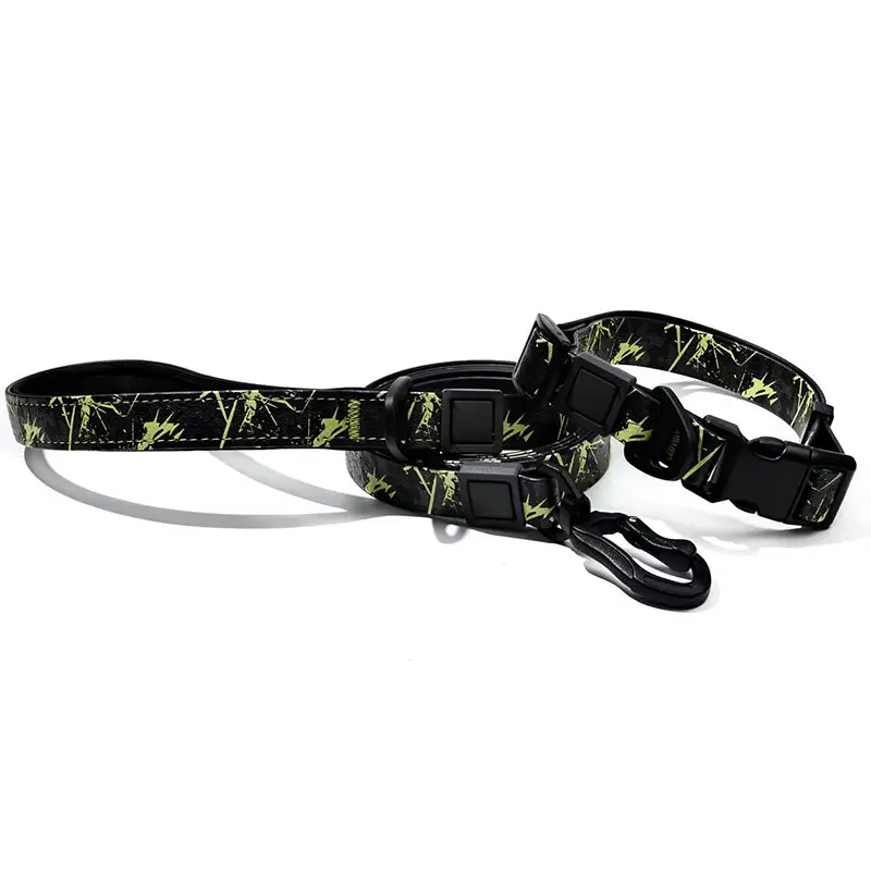 Graffiti Waterproof Dog Collar & Leash Set, Durable PVC Heavy-Duty Pet Accessory, Custom Logo Option for Small, Medium, Large Dogs