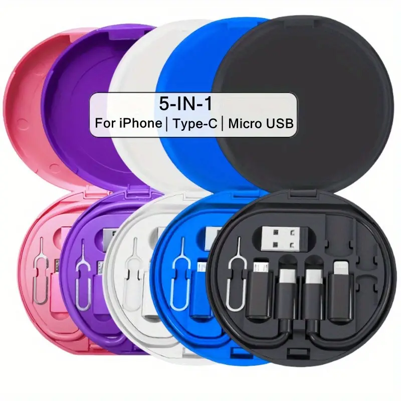 5-in-1 portable multi-functional fast charging cable, Wired Fast Charge, compatible for iPhone 17/16/15 Series for Samsung Google Xiaomi RedMi Oppo TCL Oneplus and More