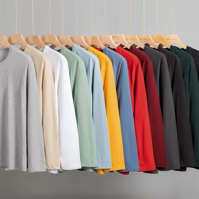 Kyn Apparel Men's Solid Color Round Neck Cotton Long Sleeved T-shirt Summer Comfortable Top