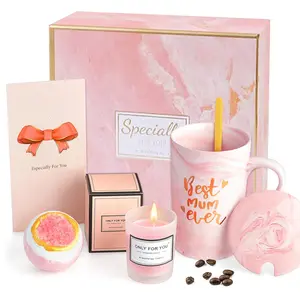 Luxurious Women's Self-Care Gift Set, Includes Marble Mug, Rose Scented Candle, Bath Ball, Perfect for Birthdays, Valentine's Day, Graduation