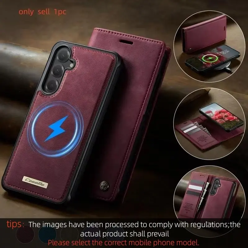 Magnetic Wireless Charging Leather Wallet Protective Phone Case Mobile Phone Cover for Smartphone Samsung Galaxy S26 Plus S25 FE S24 Ultra S23 S22 S21Flip Cover Cellphone Casing