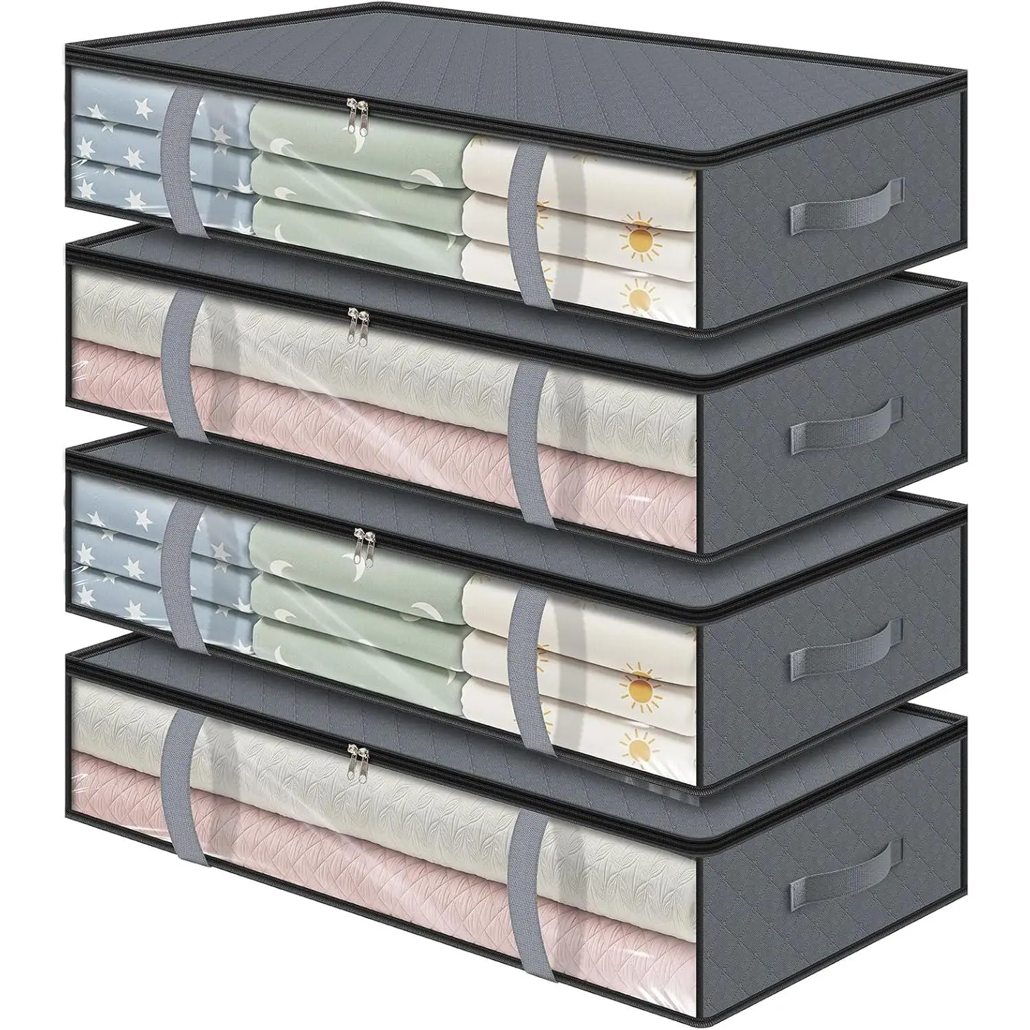 4 Pack 90L Under Bed Storage Containers - Underbed Storage for Clothes, Blankets - Closet Organizers and Storage Bags - Under the Bed Storage Bins with Handles & Clear Front
