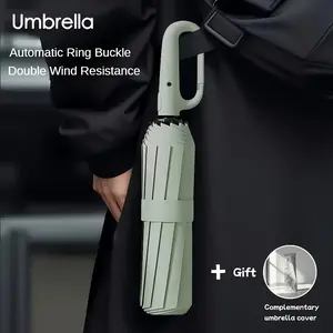 Mountaineering buckle hanging buckle portable hands-free automatic folding umbrella. Adopted reinforced thickened windproof umbrella bone and umbrella surface, ergonomic non-slip plastic umbrella handle, durable, fashionable and beautiful