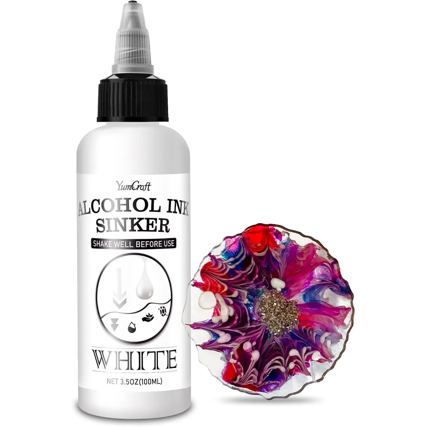 White Alcohol Ink for Epoxy Resin, 3.5oz Concentrated White Color Alcohol-Based Resin Ink for Resin Art, Tumblers, Resin Petri, Alcohol Paint Dye for Coaster, Painting, Yupo, Resin