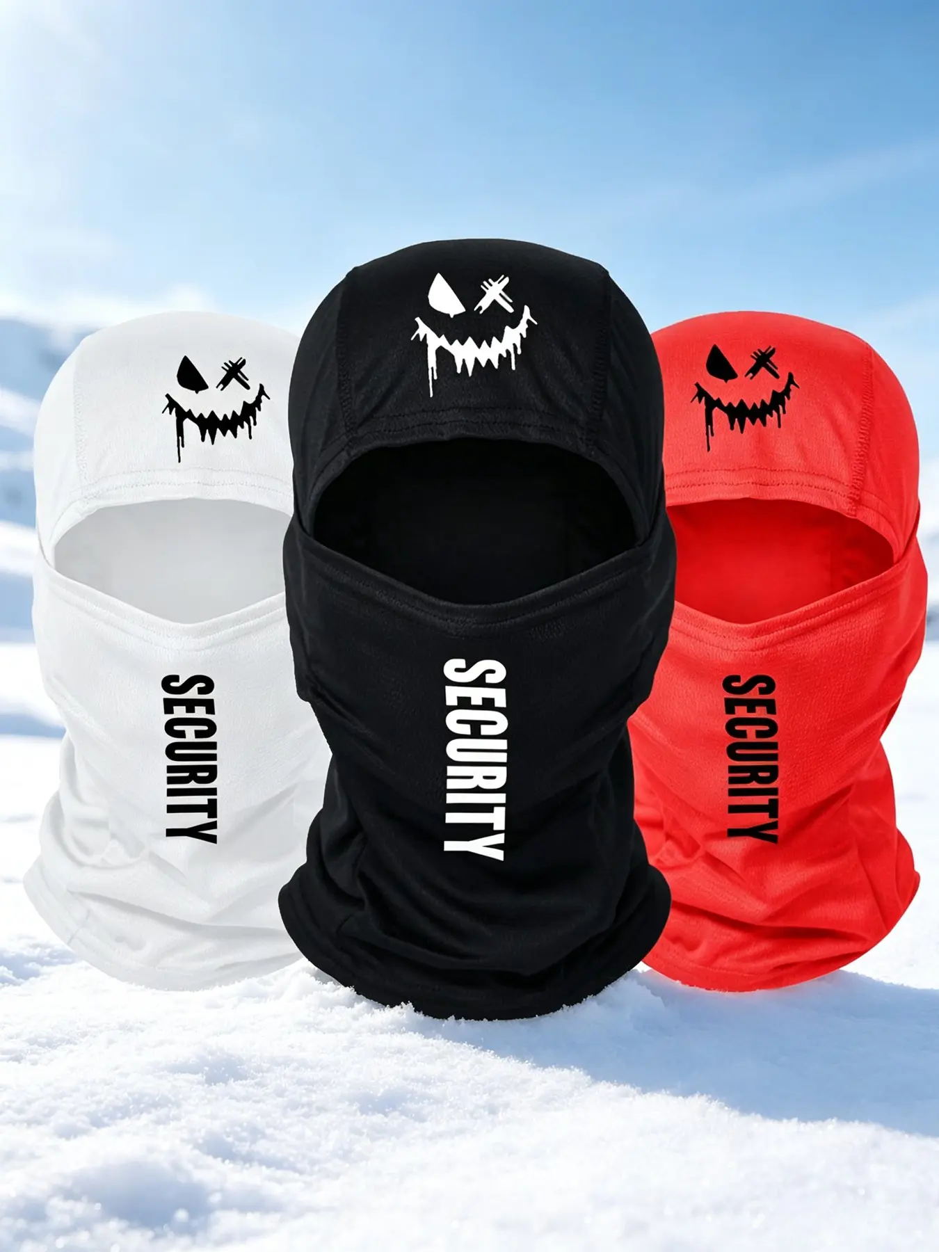 3pcs/2pcs/1pc Unisex Hip Hop Letter with Smiling Face Printing Ski Mask Balaclava Mask Neck Gaiter Headwear Breathable Mask for Men Women Outdoor Sports Hiking Fishing Commuting Suitable for Daily Wear