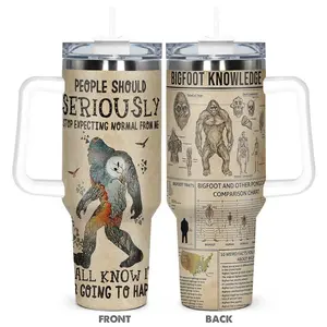 Bigfoot Pattern Stainless Steel, 1 Count Insulated Water Bottles, Durable Water Bottle, Vacuum Insulated Tumbler, Drinking Cup for Home Office Outdoor Camping, Insulated Travel Drinkware, Drinkware, Insulated Cups, Vacuum Flasks