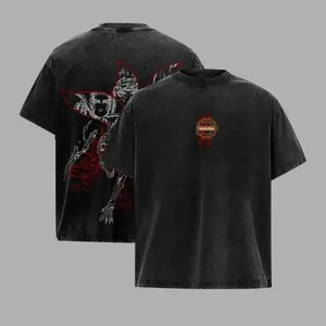 Naruto Kurama Sharingan T-Shirt – Vintage Washed Naruto Inspired Tee, Nine Tails Fox Anime Graphic Shirt, Oversized Soft Cotton Streetwear, Unisex Casual Apparel, Gift for Anime Fans