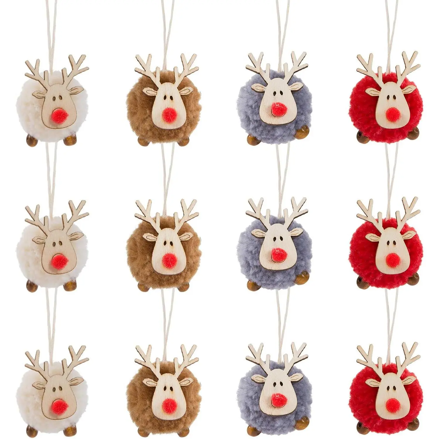 12 Pack Christmas Felt   Ornaments- Christmas Tree Wooden Reindeer  Pendants Decorations for Xmas Party Tree  Decor(4 Colors)