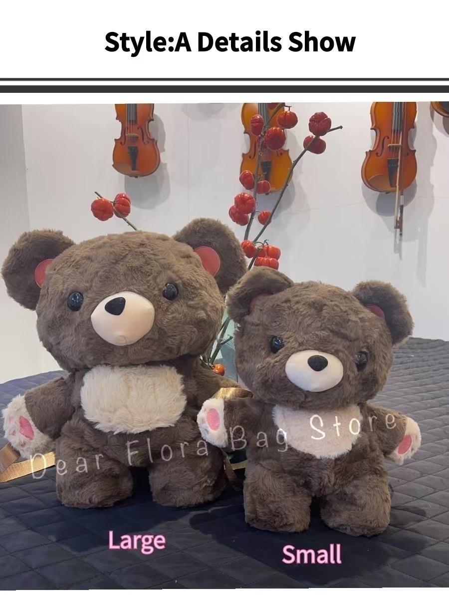 New Cute Plush Brown Bear Backpack Kawaii Soft Animal Knapsack High Quality Lolita Furry Shoulder Bag Fashion Girl Birthday Gift