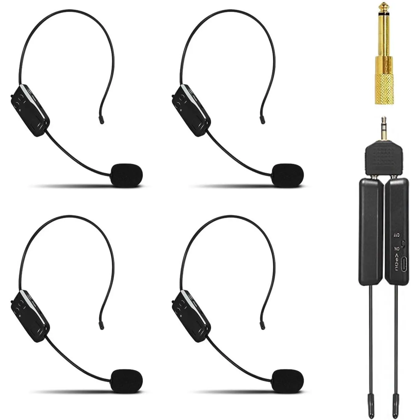Microphone System for 4 People,2.4G  Headset Mics and Handheld Mics 2 in 1,Ideal for Speakers,Voice Amplifier,PA System,Teacher,Tour Guides,Fitness Instructor