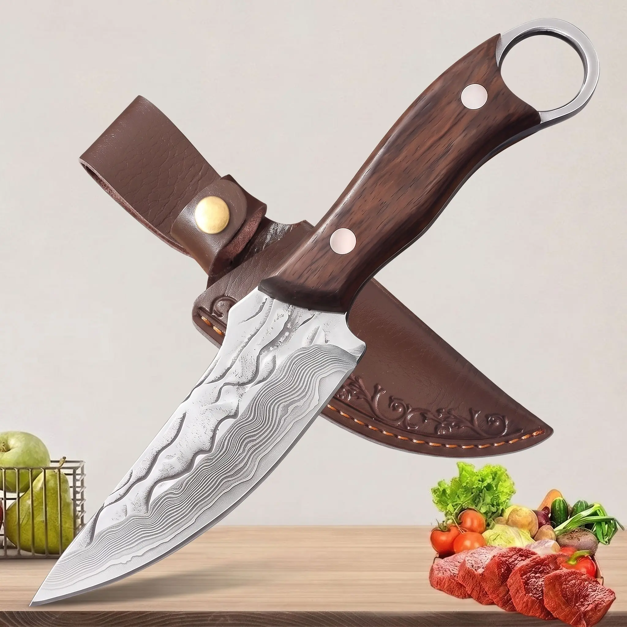 Professional Butchering Knife and Bone Removal Tool, Durable Heavy Duty Stainless Steel Blade, Includes Sheath, Ideal for Kitchen, BBQ, Cooking