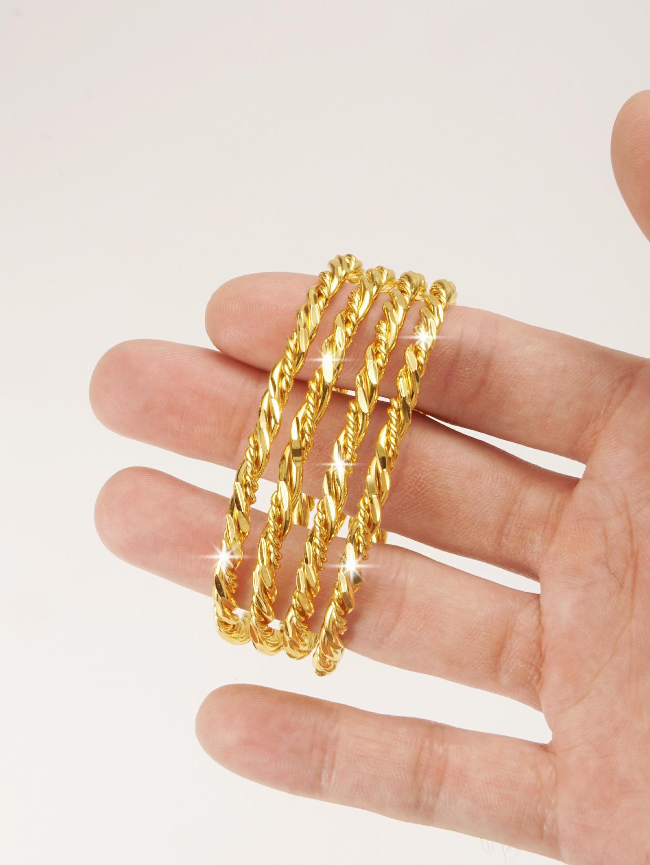 18K Gold Plated Twisted Bangle Bracelet Dainty Stackable Gold Bracelets for Women, Waterproof Everyday Wear Jewelry Gift