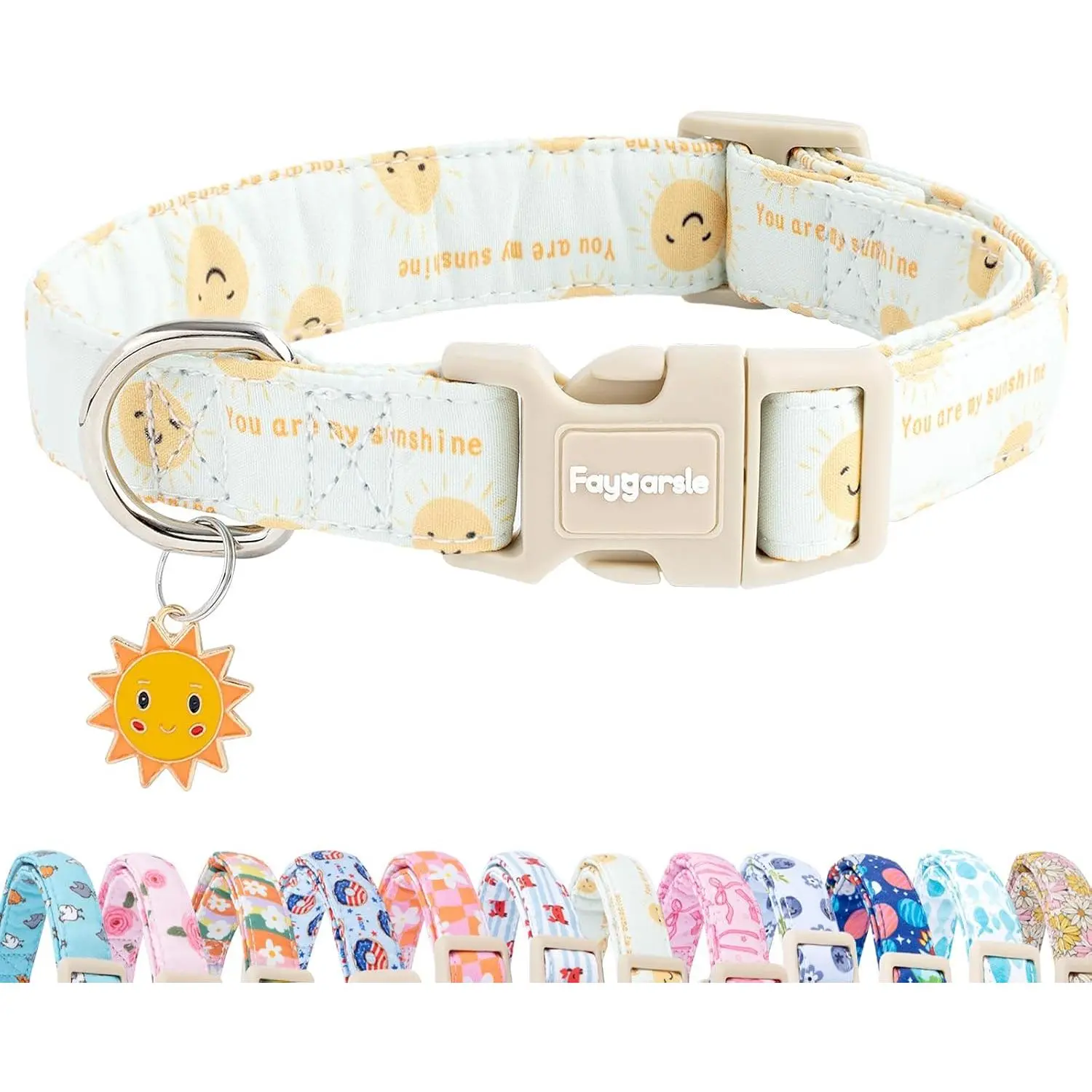 Sunshine & Fruit Pattern Dog Collars, Adjustable Cotton Fabric, Black & Purple Cute Collars for Small, Medium, Large Dogs, Walks, Multi-Color Flower