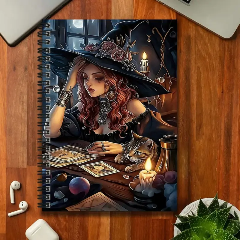 A mysterious vintage-style witch tarot cat pattern spiral notebook, with an exquisite cover that creates a fantasy atmosphere. Suitable for work records and study notes, it is also an excellent gift choice for graduation ceremonies, birthdays, and other o