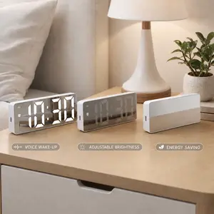 Minimalist Digital LED Alarm Clock - Voice Control, Battery Operated, Temperature Display, 12/24 Hour Format, Small Home Decor for Halloween, Bedroom Desk Clock