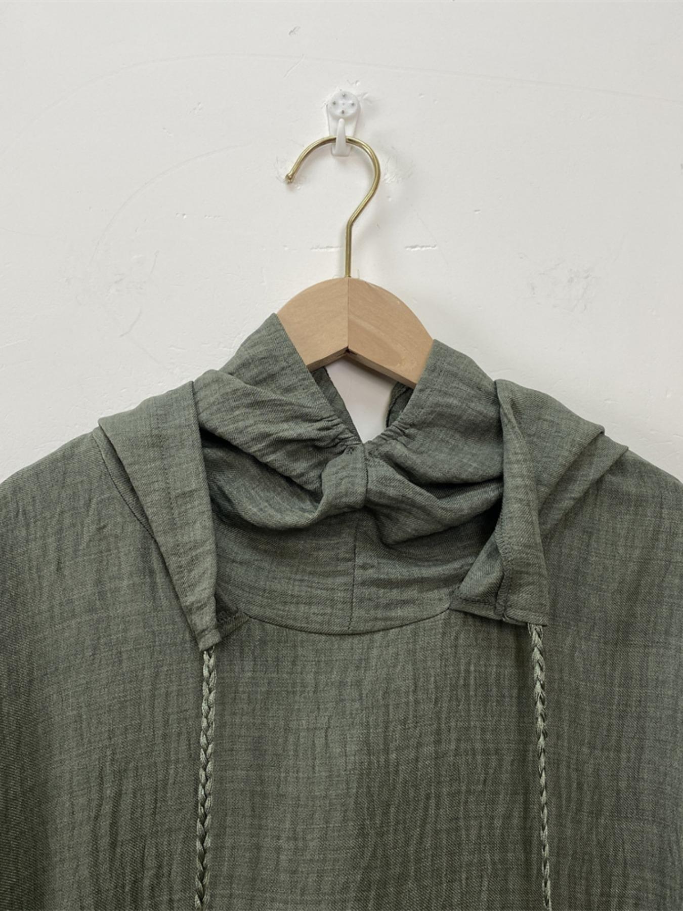 Women's Solid Color Batwing Sleeve Drawstring Hooded Dress, Casual Long Sleeve Shirred Cuff Long Dress for Spring & Fall, Women's Islamic Clothing for Daily Wear