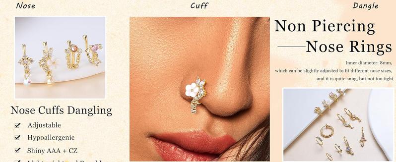 MILACOLATO Nose Cuff Fake Nose Ring Hoop Clip on Nose Ring CZ Dangle Fake Nose Rings Cartilage Tragus Ring Nose Cuff Non Piercing for Women Men