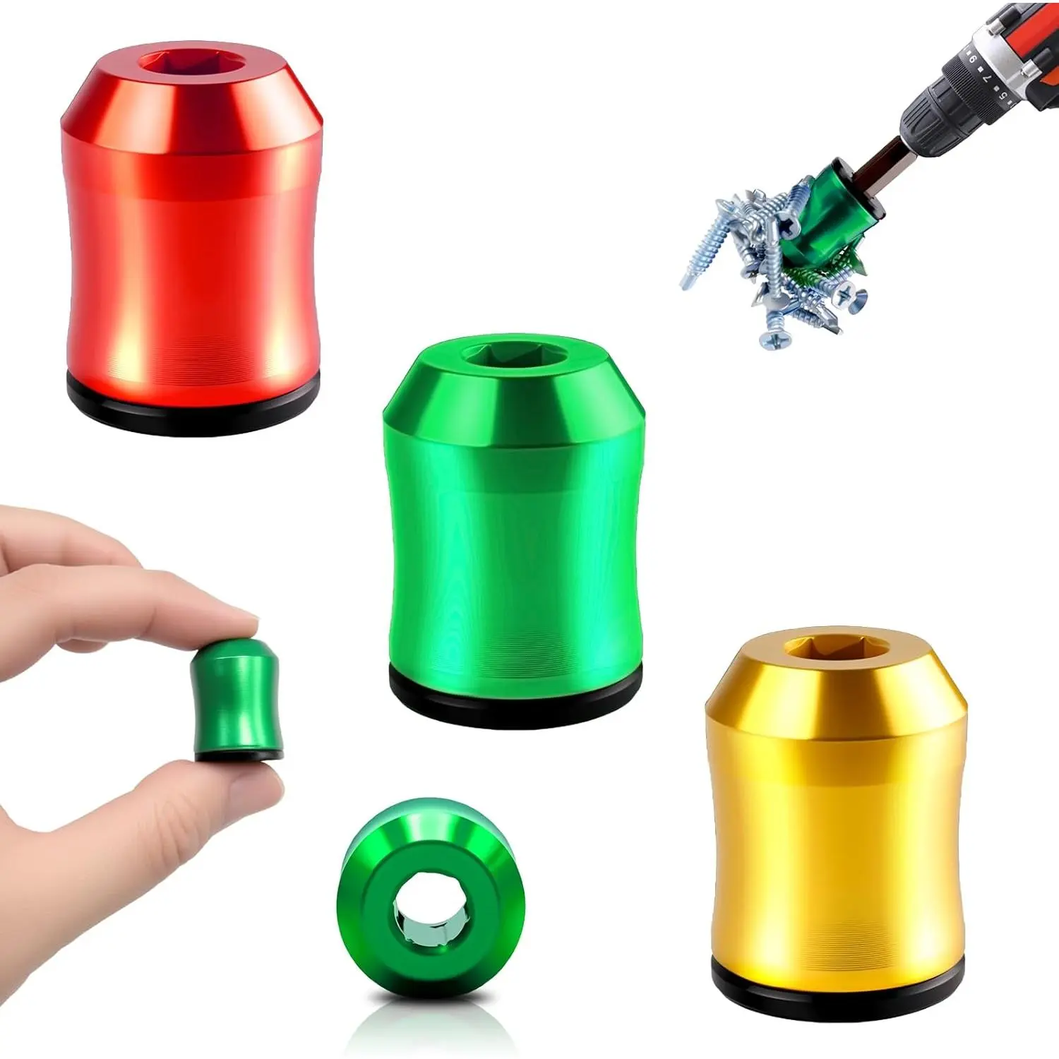 3PCS Alloy Metal Screw Holder - 1/4" Hex Head Slip-Proof Screwdriver Ring, Removable Bit-Compatible Magnetizer Tool for Mechanics, Tools for Mechanics Repairs