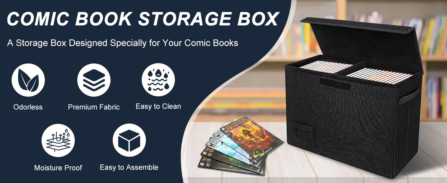 2-Pack Comic Book Organizer, Collapsible Comics Book Case With Dividers and Carrying Handles, Holds 150 Comics, 15.5" X 7.5" X 11.3" Heavy-Duty Stackable Case