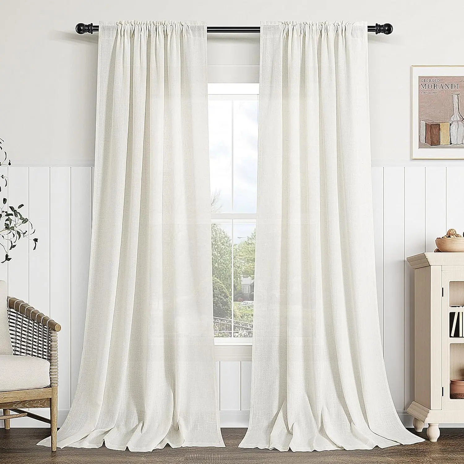 Linen Curtains 84 Inches Long for Living Room Rod Pocket Natural Cream Semi Sheer 2 Panels Set Boho Farmhouse Light Filtering Window Drapes for Bedroom Beige Ivory 52x84Gift