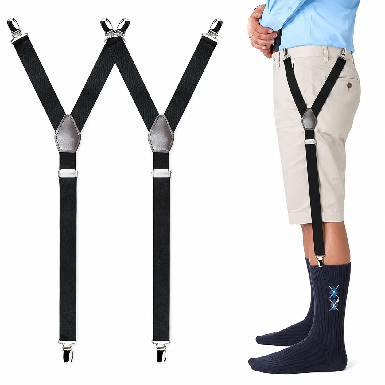 2-Pack Men's Shirt Stays – Adjustable Elastic Dress Shirt Garters with Secure Non-Slip Clips for Office, Military & Uniform Wear
