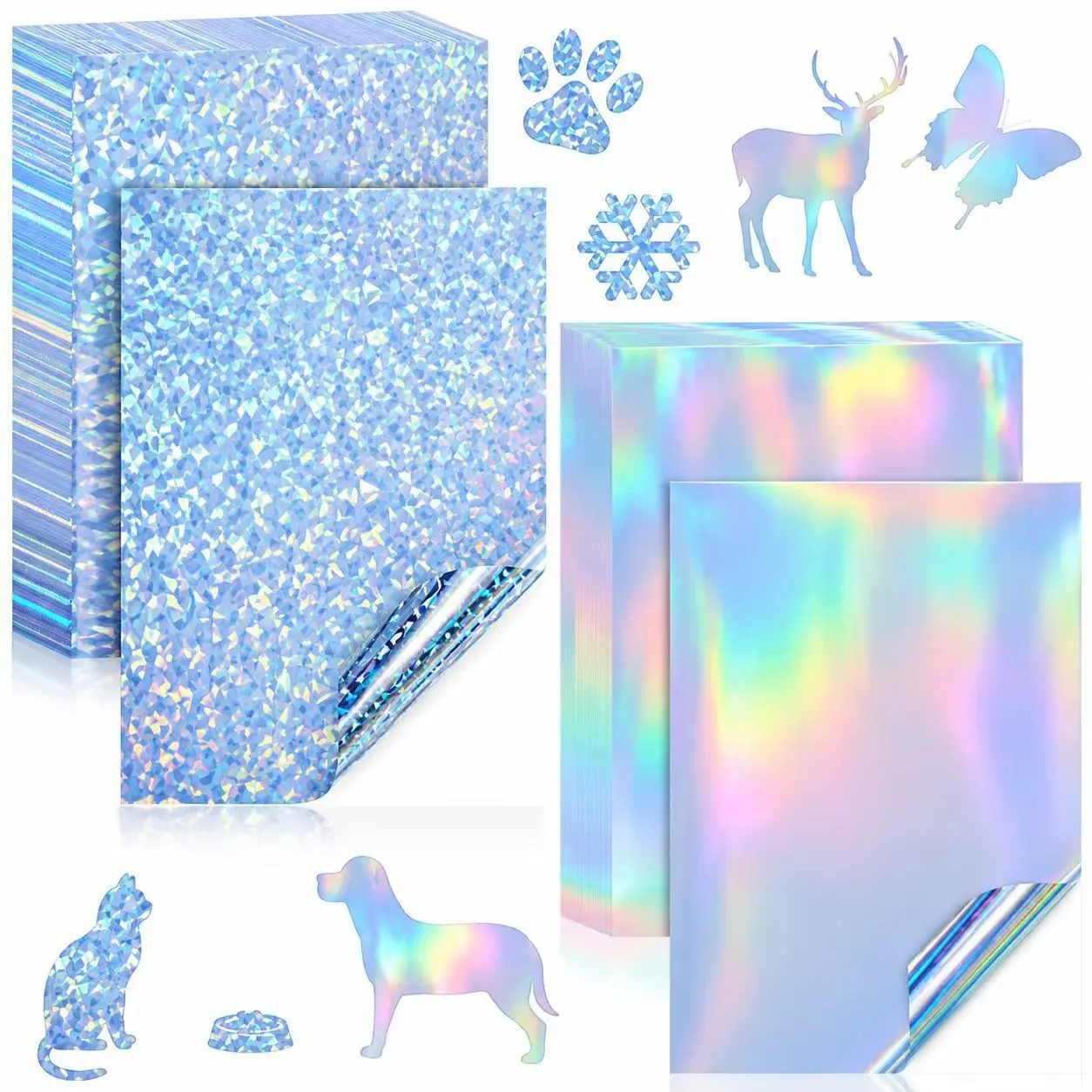 A4 Holographic Vinyl Sticker Paper, Waterproof Tear‑Resistant Inkjet Self‑Adhesive Printable Sticker Sheets, DIY Craft Label Decals for Inkjet Printer