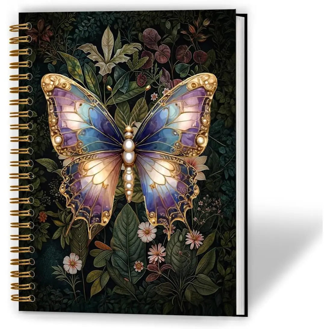 Gorgeous Butterfly Notebook, Dark Cottagecore Butterfly Journal, Rustic Flower Botanical Moth Journal, Aesthetic  Hardcover Spiral Notebook, 5.5x8.3 Inch