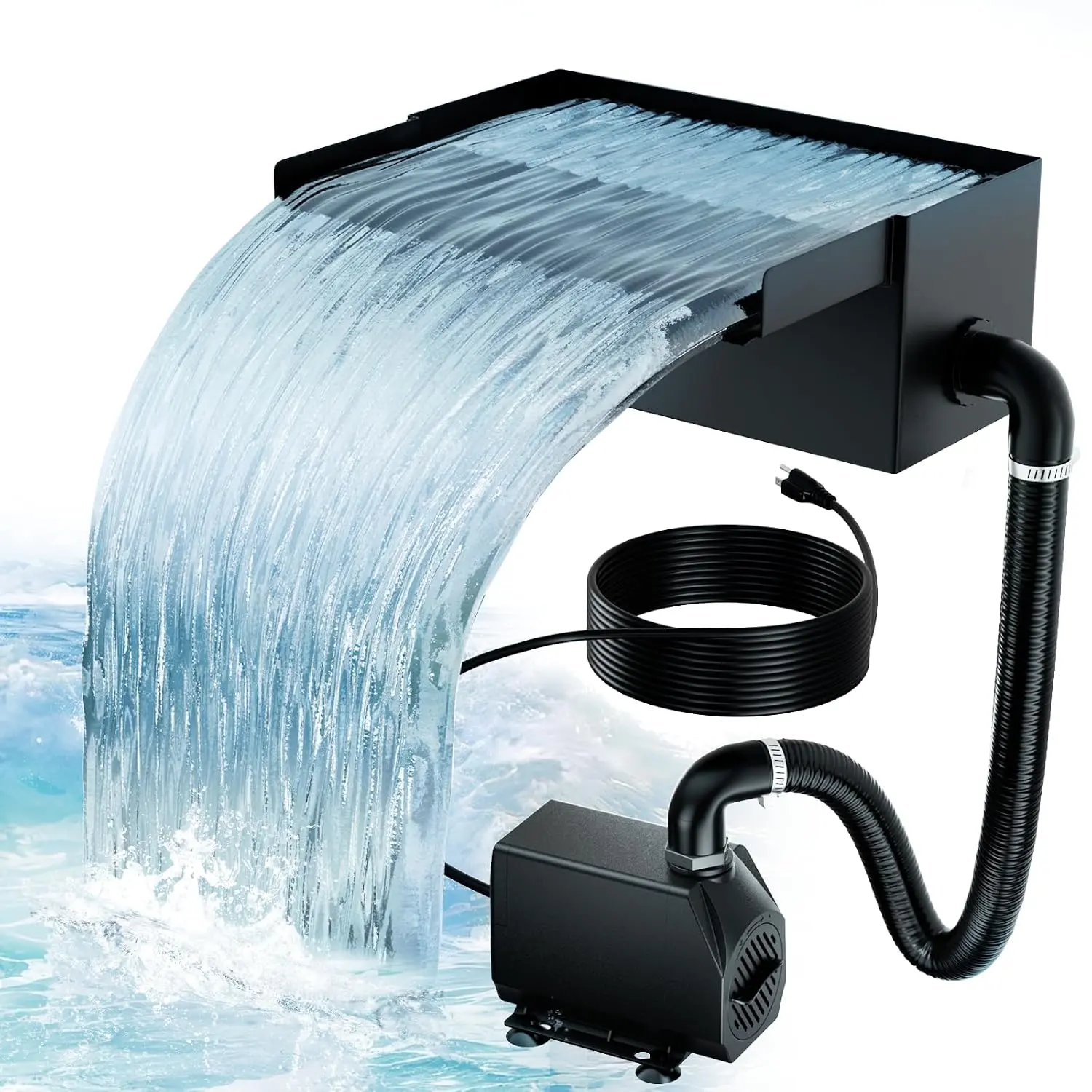 8” Pond Waterfall Spillway, 40W 660GPH Waterfall Pump for Mini Pond | 8" 304 Stainless Steel Waterfall Pump, 40W 660GPH Quite Pump, 9.8FT Tubing & Fittings, Adjustable Flow for Stream & Rock Wall