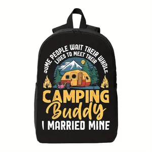 Funny Backpack - "I Married a Camping Companion" Humorous Print, Couple's Camping Gift, School, Travel, Hiking - Zipper Closure, Comfortable Shoulder Straps