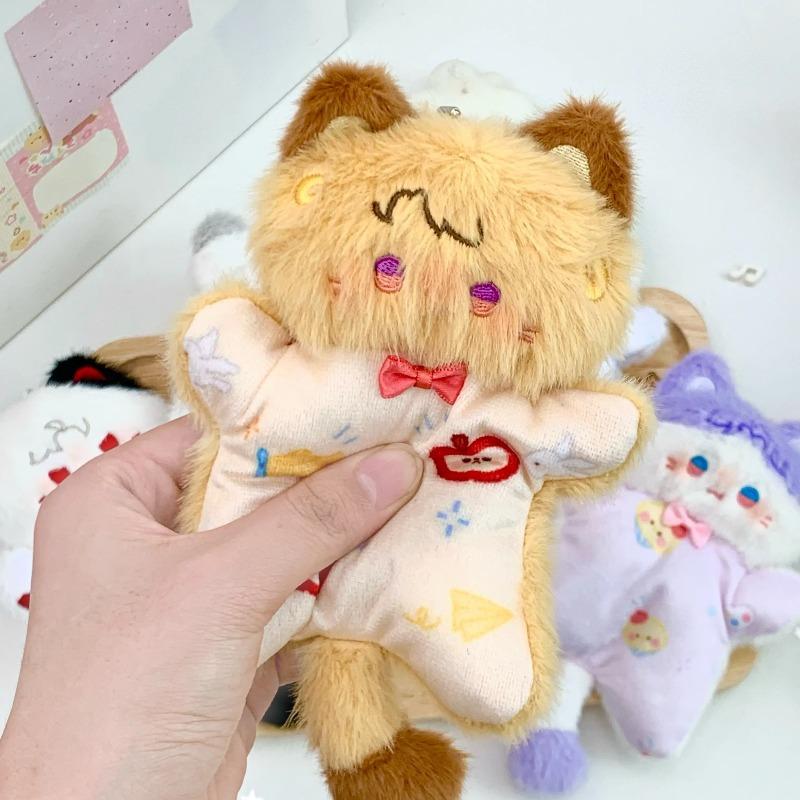 Cute Cartoon Cat & Bunny Plush Keychain Set Soft Stuffed Doll Gift