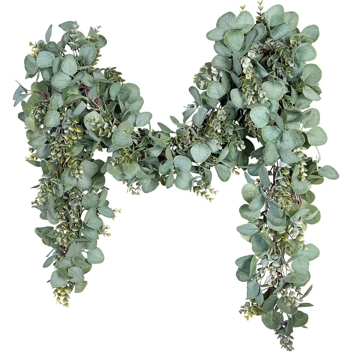 Eucalyptus Garland 6.56 Ft Lush Silver Dollar Leaves Boxwood Artificial Faux Greenery Vines for Baby Shower Wedding Party Table Runner Room Home Mantle Decor
