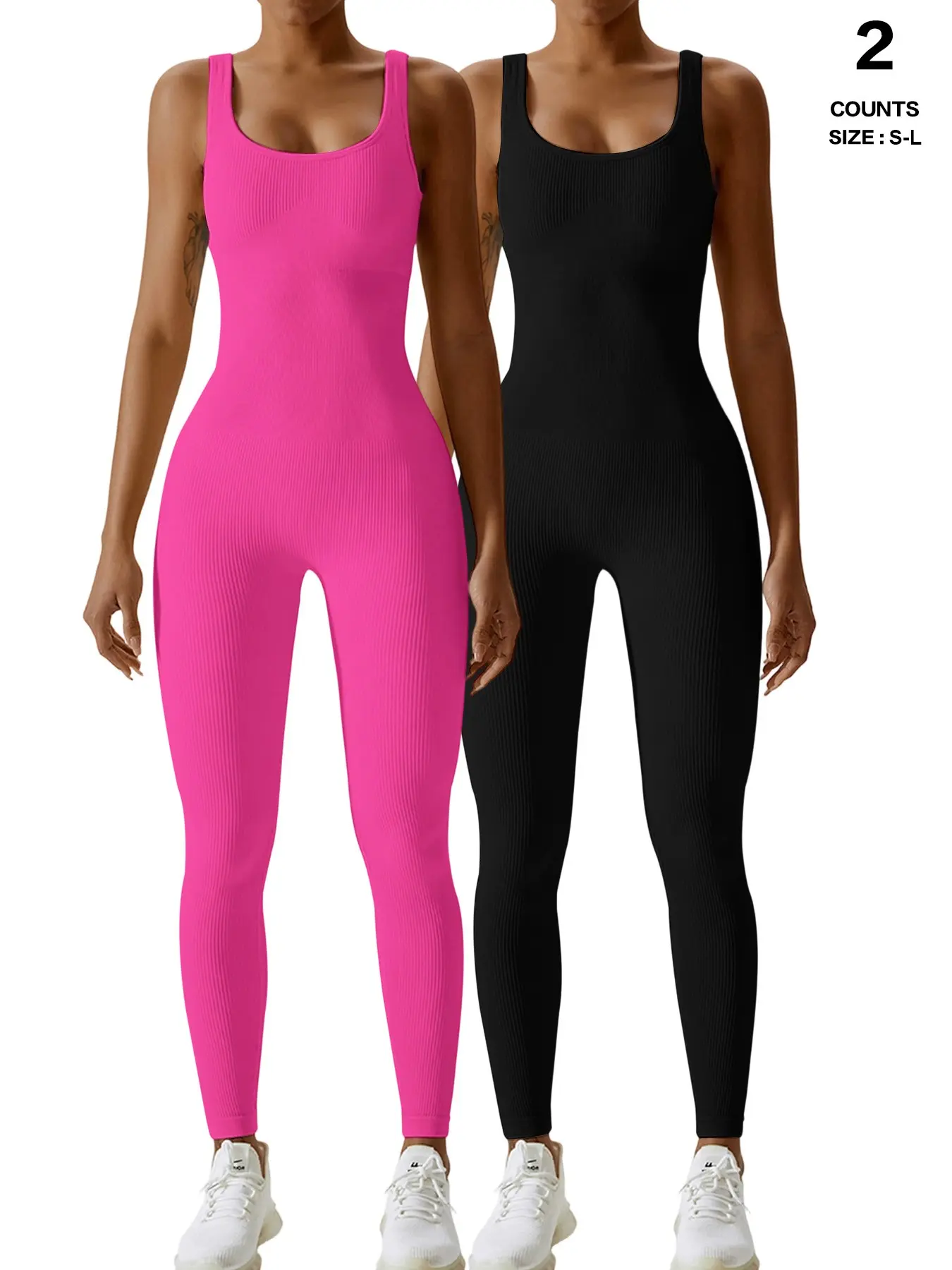 Square Neck Sleeveless Ribbed Jumpsuit, Knitted Fitness Yoga Jumpsuit, Tummy Control & Butt Lifting, High Stretch Fabric, Ideal for Yoga, Gym, Daily Wear