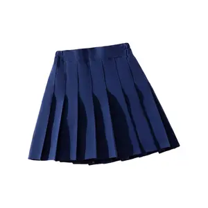 Girls Navy Blue Pleated Skirt Preppy Style 100% Polyester Spandex Blend Short Length Skirts for School Spring Fall Fashion