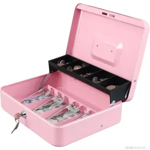 Cash Box with Money Tray and Key Lock,Tiered, Cantilever Design,4 Bill / 5 Coin Slots,11.8" x 9.5" x 3.5"AB16BoltCraft