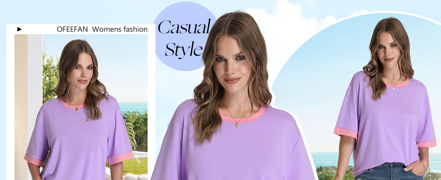 OFEEFAN Summer Tops for Women 2025 Short Sleeve Shirts Dressy Casual Crew Neck Tshirts Fashion Oversized Oversized Womenswear Crewneck SpringStatements OFEEFAN Summer Tops for Women 2025 Short Sleeve Shirts Dressy Casual Crew Neck Tshirts Fashion Oversized Oversized Womenswear Crewneck SpringStatements