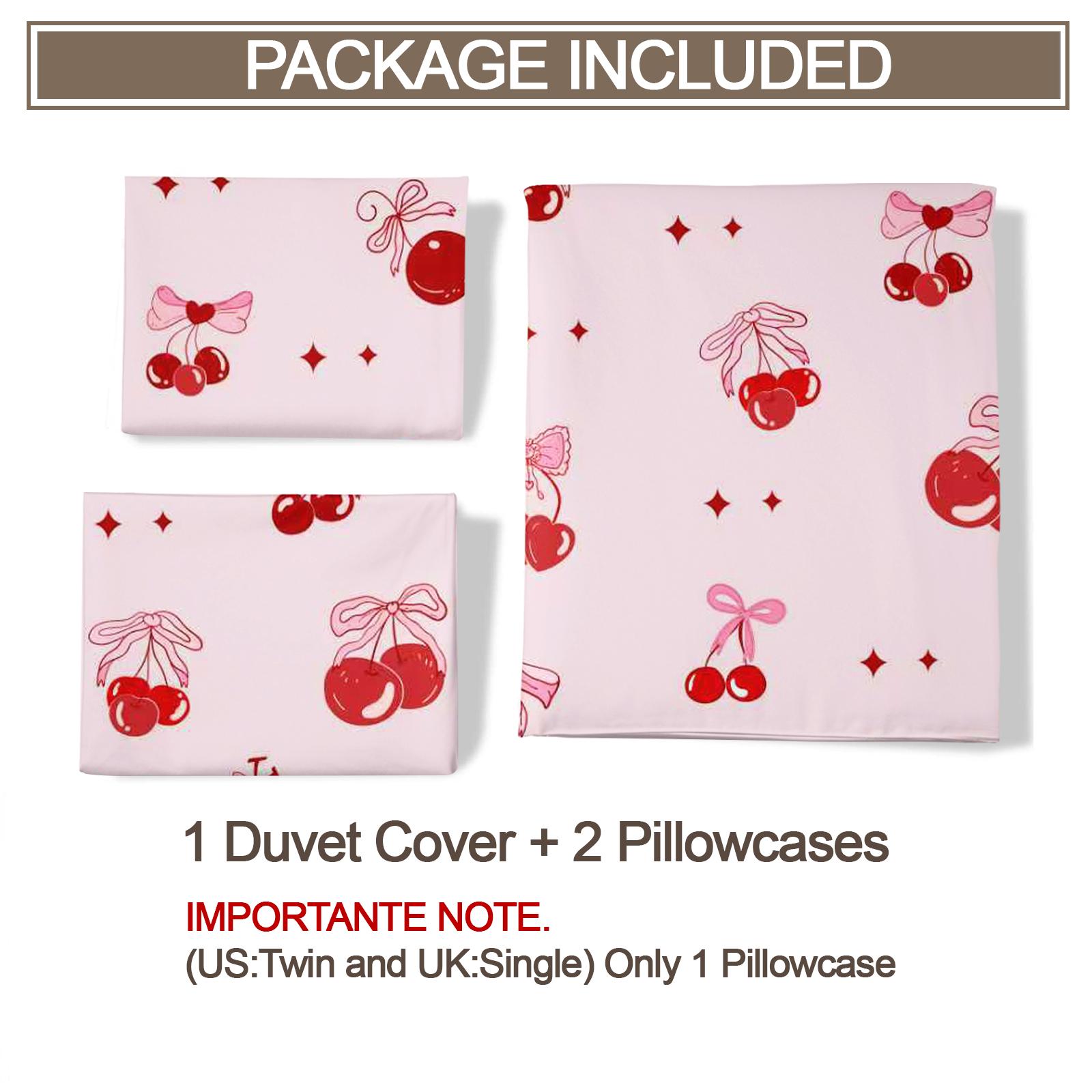 Cherry Bow Pattern Soft Durable Bedding Set, Includes 1 Fitted Sheet & Pillowcases, Perfect Gift for Teens Adults, Modern Bedroom Decor