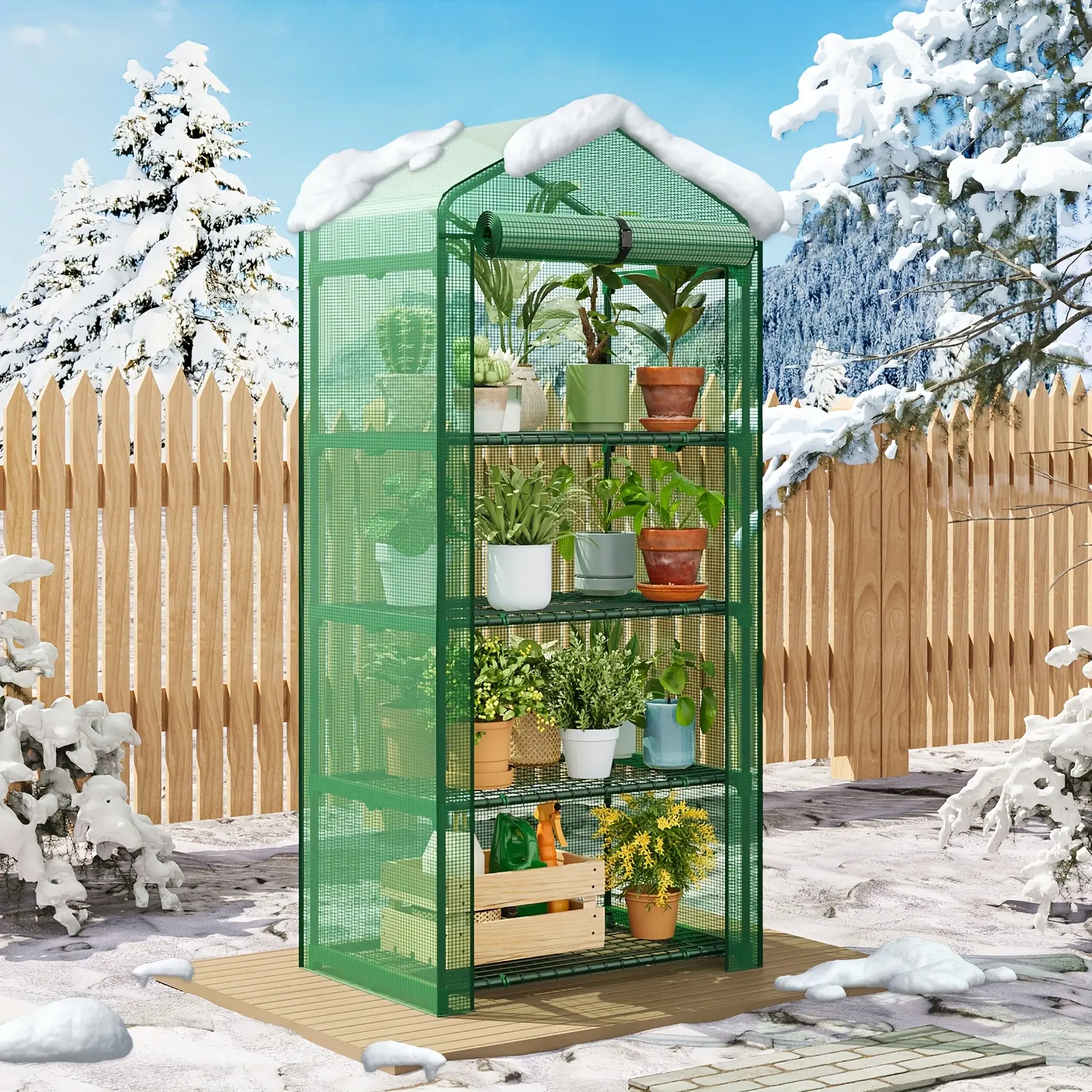 4 Tier Mini Greenhouse For Indoor Outdoor, Tree Care & Watering, Plastic Plant Green House Suitable For Seasonal Decoration Care, Rack Stand Portable Greenhouses With Durable PE Cover For Seedling, For Halloween And Christmas