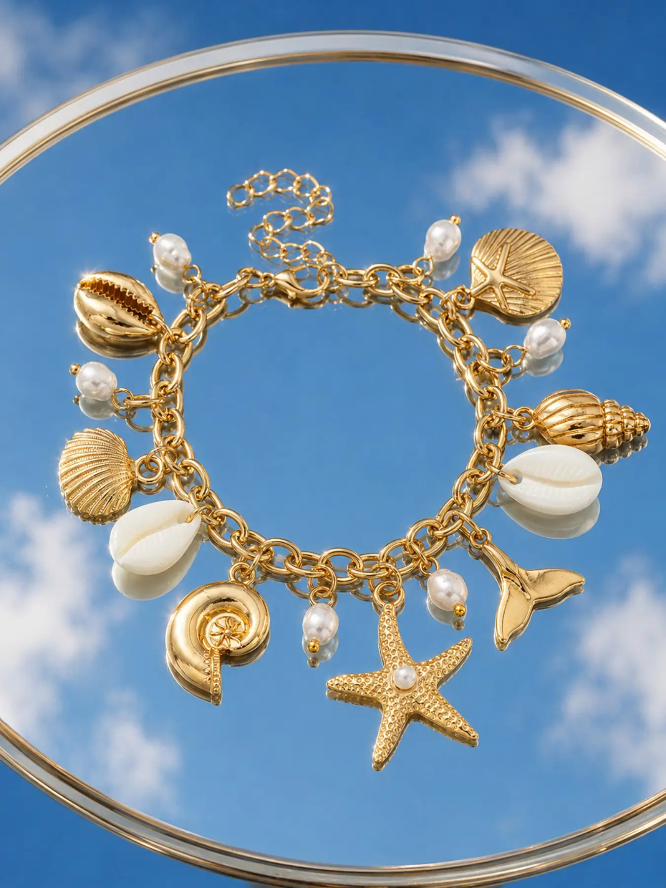 Starfish Shell Pearl Bracelet for Women, Adjustable Beaded Bracelet, Bohemian Summer Jewelry Gift, Elegant All-Season Accessory