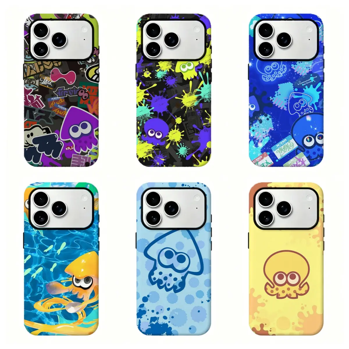 Splat00n Squid Octopus Phone Case, Neon Graffiti Game Collage Shockproof Protective Cover For iPhone 17 Pro Max 16 15 14 13 12 11 for Samsung S21 S22 S23 S24 S25 Phone Case, Perfect Gift for Fans, Custom, Wireless, Resistance