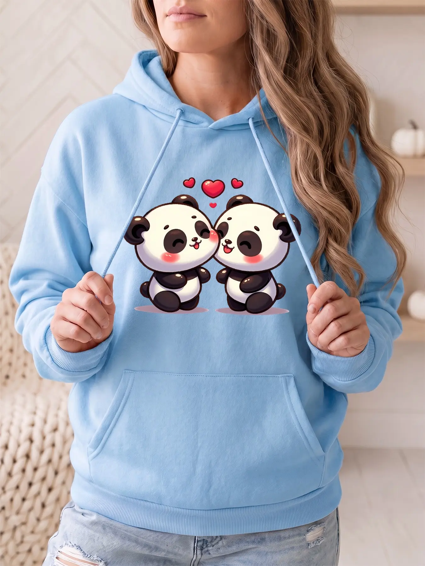 Women's Fashion Hooded Sweatshirt, Cute Cartoon Panda Print, Drawstring Kangaroo Pocket, Fall Winter Casual Sports Top, Perfect for Parties